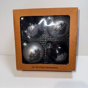 Harley Davidson 4 Christmas Ornaments 4Balls 2Silver 2 Black Preowned Good Cond